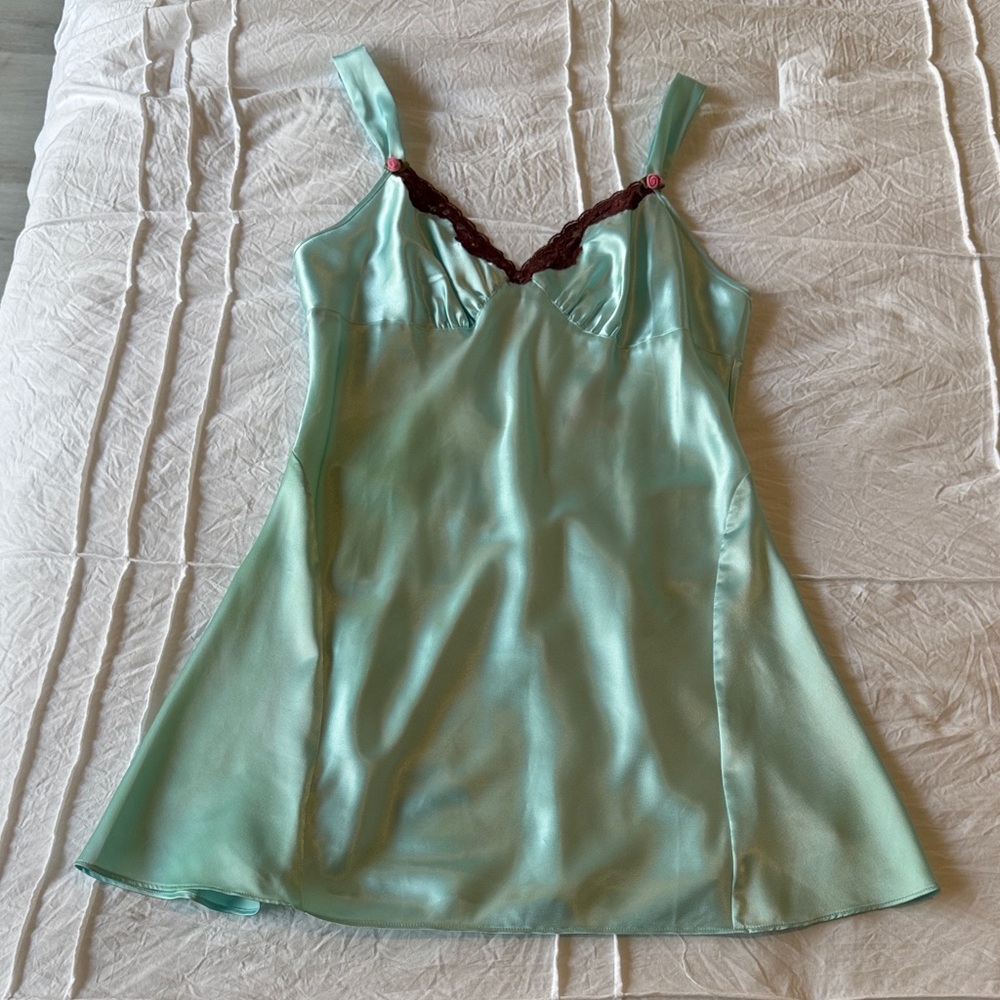 Betsey Johnson satin slip with lace trim